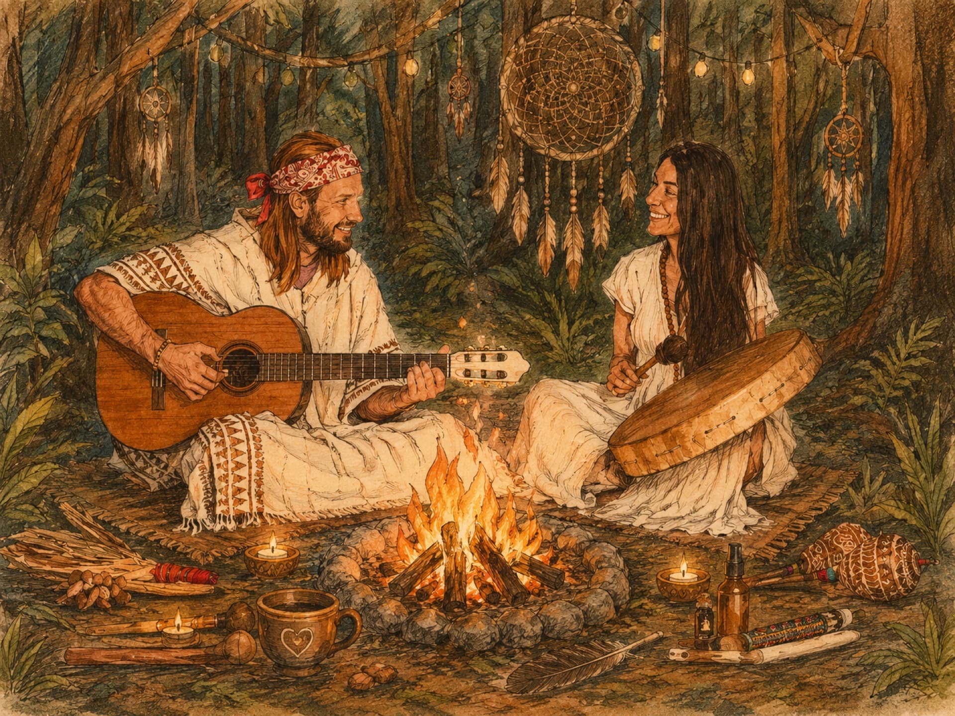Sarah & Johannes in a fireside forest ceremony